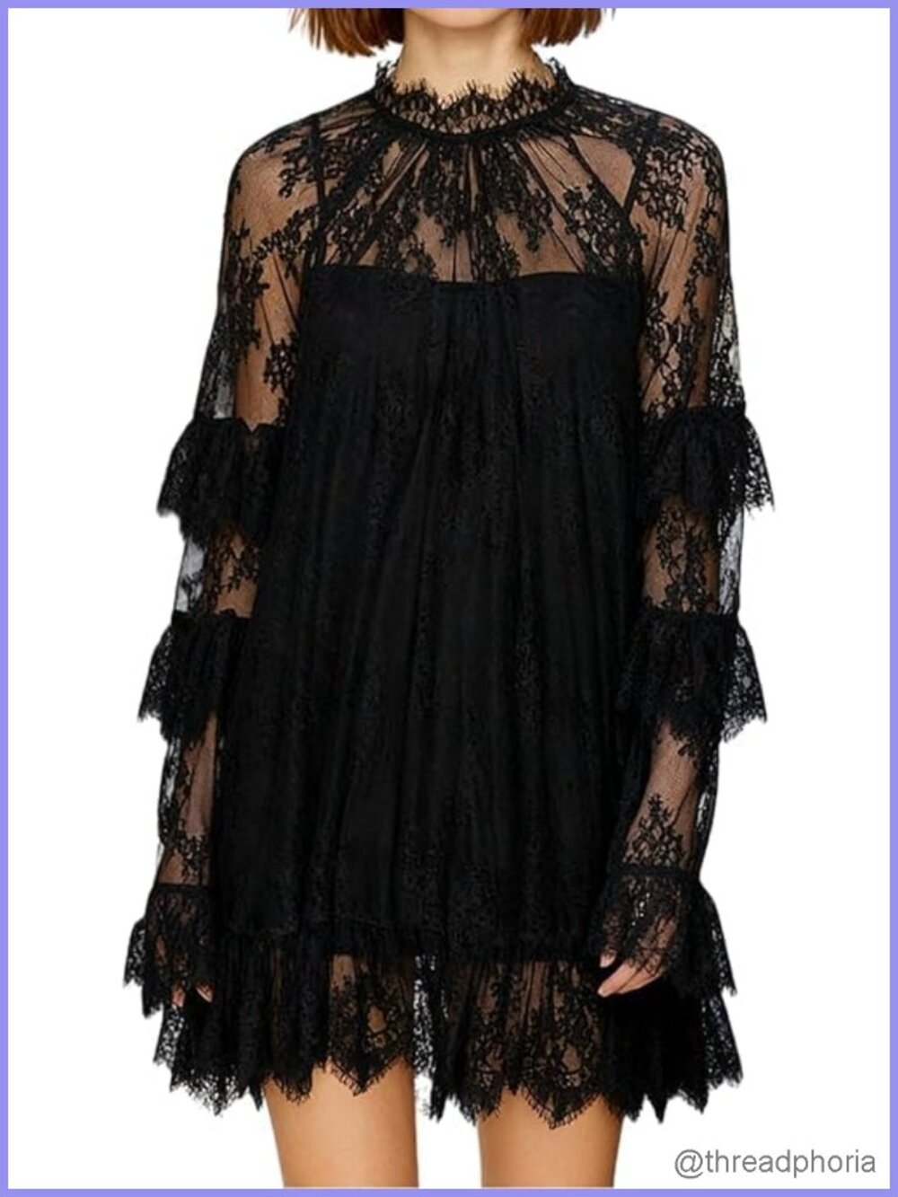 Women Lace Long Sleeve Sheer Mesh Top Y2K See Through Beach Cover Up